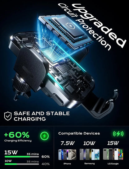 UYUXIO Auto Clamping Wireless Car Charger 66W Super Fast Charging  Air Vent Car Phone Holder for iPhone 16 15 14 Pro Max 13 12