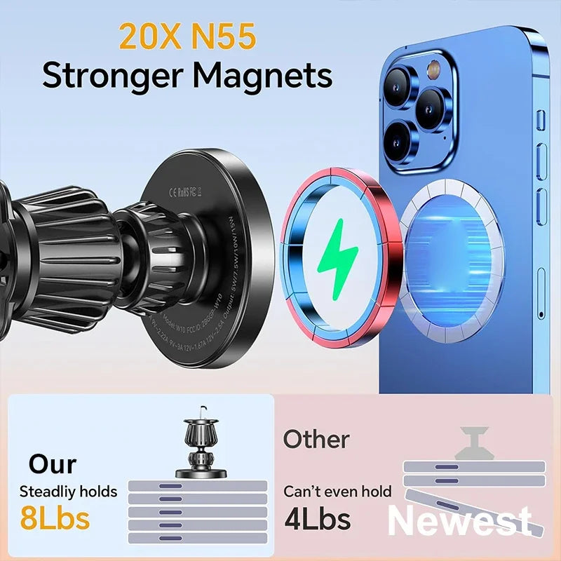 UYUXIO Strong Magnetic Car Phone Charger – 15W Fast Charging Dashboard & Windshield Mount Holder for iPhone 16 15 14 Pro Max