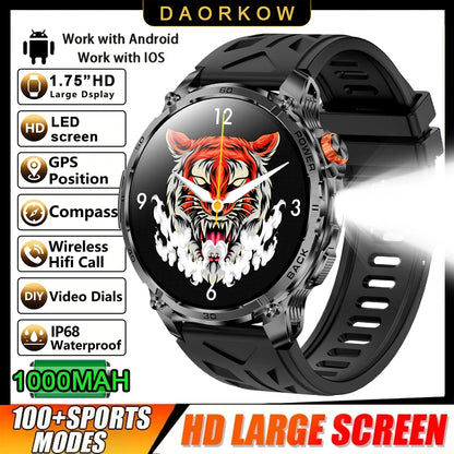 2026 New GPS Outdoor Sports Smartwatch Men AMOLED Screen NFC Flashlight Heart rate Waterproof Bluetooth Call 1000mAh Smartwatch