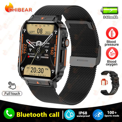 2024 New 1.95 Outdoor Military Man Smart Watch Men Bluetooth Call Smartwatch Men For Android IOS IP68 Waterproof Ftiness Watches