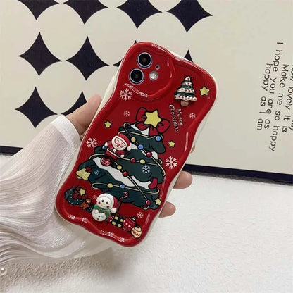 Cute 3D Christmas Santa Claus Tree Chain Phone Case For IPhone 17 Air 16 Pro Max Plus 12 13 14 15 Pro Max Mini 16E Soft Cover