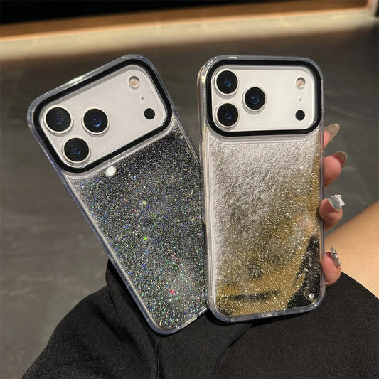 Glitter Quicksand Bling Phone Case for iPhone 17 Air 16 15 14 13 Pro Max Plus Shockproof Camera Bumper Shiny Silver Back Cover
