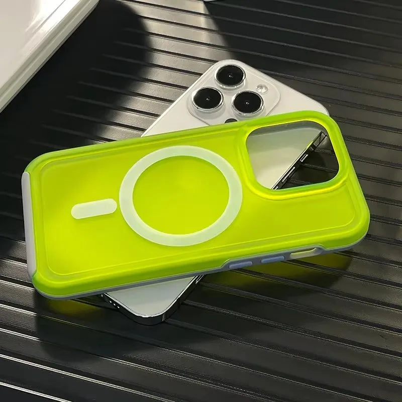 Neon Candy Color Translucent Shockproof Phone Case For iPhone 16 12 13 14 15 Pro Max For Magsafe Wireless Charging Frosted Cover