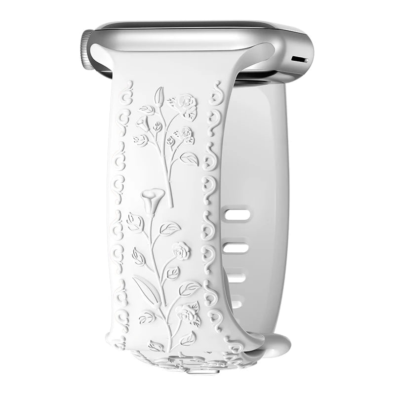 Flower Engraved Strap For Apple Watch Band 44mm 45mm 41mm 40mm 49mm 46mm 42mm Bracelet iwatch Series 11 10 SE 9 8 7 6 5 Ultra 2