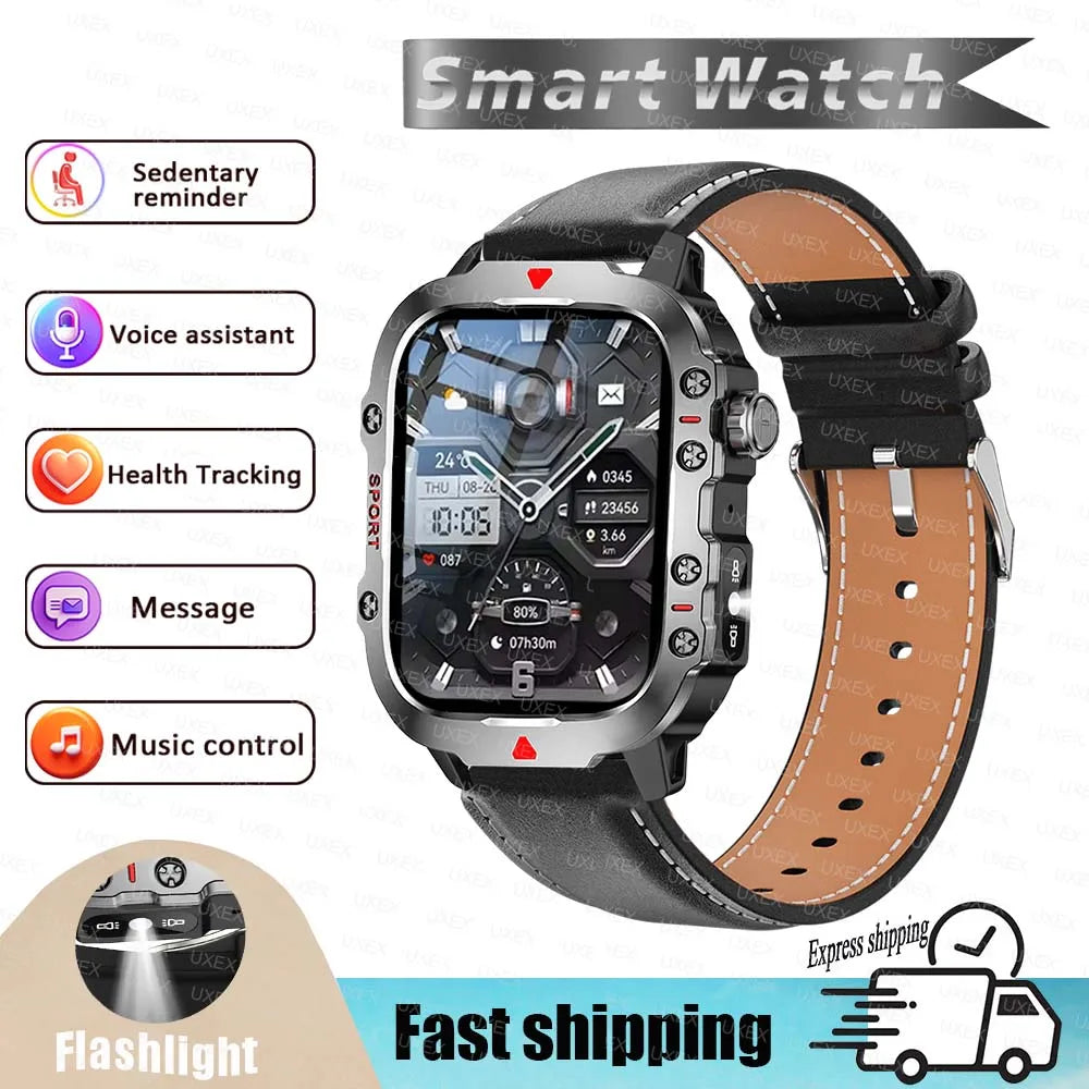 Military 2026 Sports Smartwatch Men 2.01 inch HD LED Flashlight Christmas Gift Screen Bluetooth Talking Multifunction Smartwatch