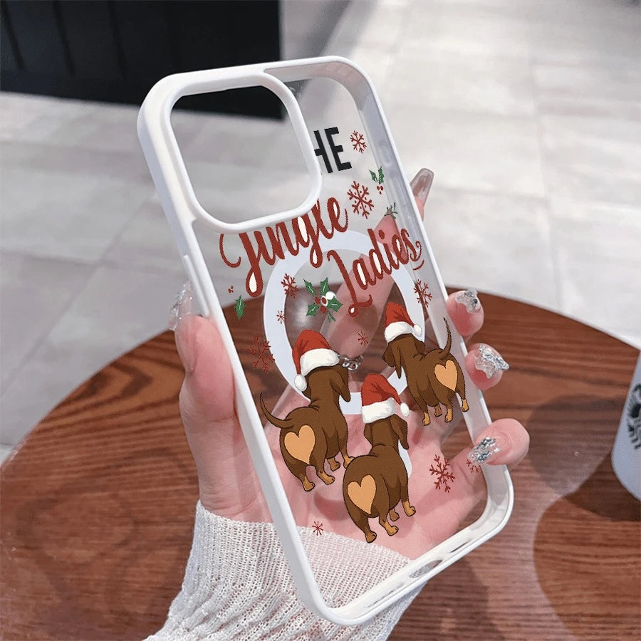 Magnetic case for iPhone 17 to 11 Plus Max with Christmas hearts and doggy motifs