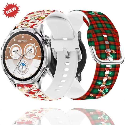 20mm 22mm Christmas Silicone Strap For Huawei Watch GT6-5-4-3 46mm Samsung Watch 7 6 5 4 Bracelet Wristband Amazfit GTR/GTS Band