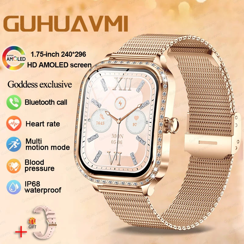 2025 Fashion Smart Watch Women AMOLED Curved Screen IP68 Waterproof Health Call Smartwatch Watch Ladies Fashion Gift