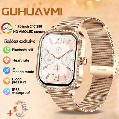 2025 Fashion Smart Watch Women AMOLED Curved Screen IP68 Waterproof Health Call Smartwatch Watch Ladies Fashion Gift