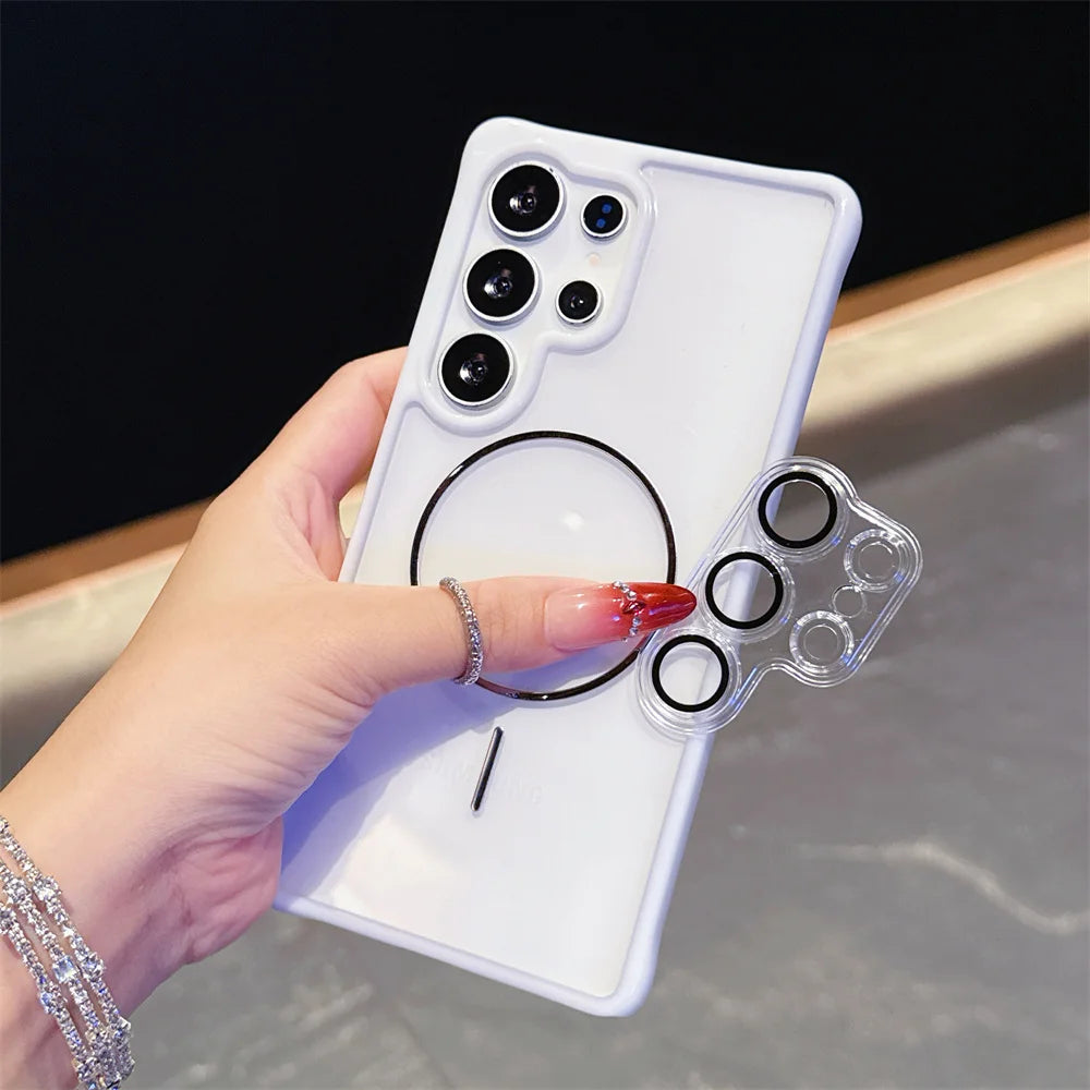 Shockproof Clear Magnetic Phone Case for Magsafe Lens Film For Samsung Galaxy S25 Edge S24 Ultra Plus S23 FE A56 A36 A35 A17 A16