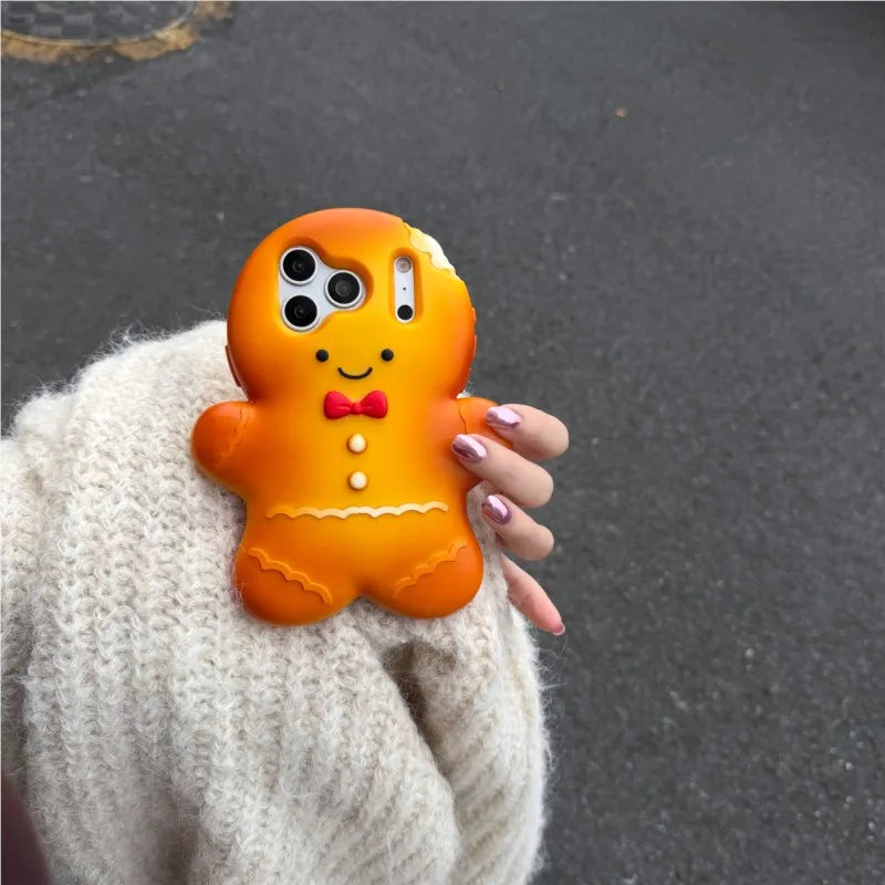 3D Cute Christmas Gingerbread Man Suitable for iPhone Phone Case 17 17 Pro Max 12 13 15 16 Pro Max Soft Silicone Back Cover