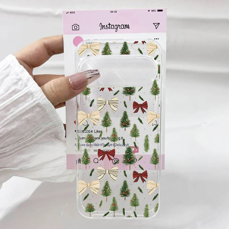 Christmas Tree Golden Bow Graphic Phone Case For Google Pixel 9 Pro XL 10 Pro 8 Pro 5G 6 7 8 8A Cute Clear Soft TPU Cover Fundas