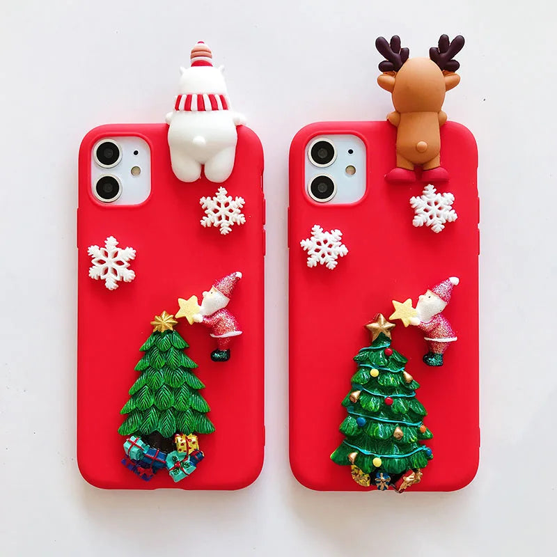 DIY Christmas Santa Claus 3D Reindeer Tree Case For iPhone 13 12 11 14 15 Pro Max 12 13 Mini 7 8 Plus XS Max X XR SE Tpu Cover