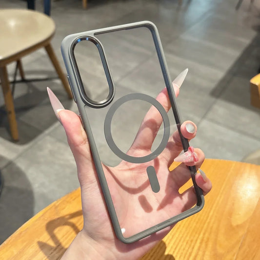 Original For Magsafe Magnetic Case For Samsung Galaxy S25Edge S25 S24 S23 Plus Ultra Wireless Charge Shockproof Acrylic Cover