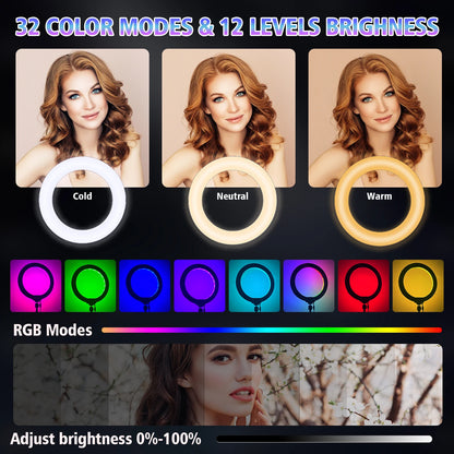 10Inch LED Ring Light, Two Section Adjustable 160cm Tripod, Portable Fill Light for Live Streaming, Photo Selfies, Video Record