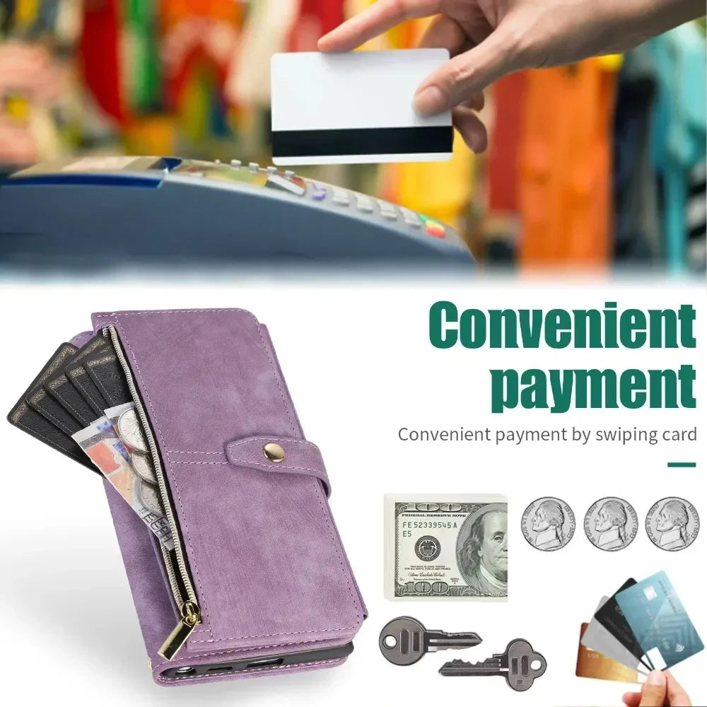 Phone Case for Samsung Galaxy S23 S24 FE S25 Ultra Edge S22 Plus A16 A06 A26 A36 A56 A15 A35 A55 Cover Zipper Wallet Crossbody