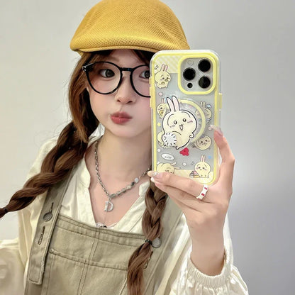 Cute Cartoon Japan Anime Chiikawa Magnetic Grip Holder Magsafe Wireless Charge Phone Case For iPhone 16 15 14 13 Pro Max Cover