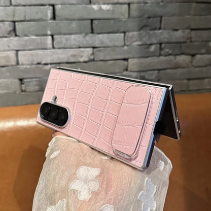 Luxury Crocodile Pattern Leather Case For Samsung ZFold 7 6 5 4 3 5G Mirror Fold Satnd Holder Shockpoof Protection Bumper Cover