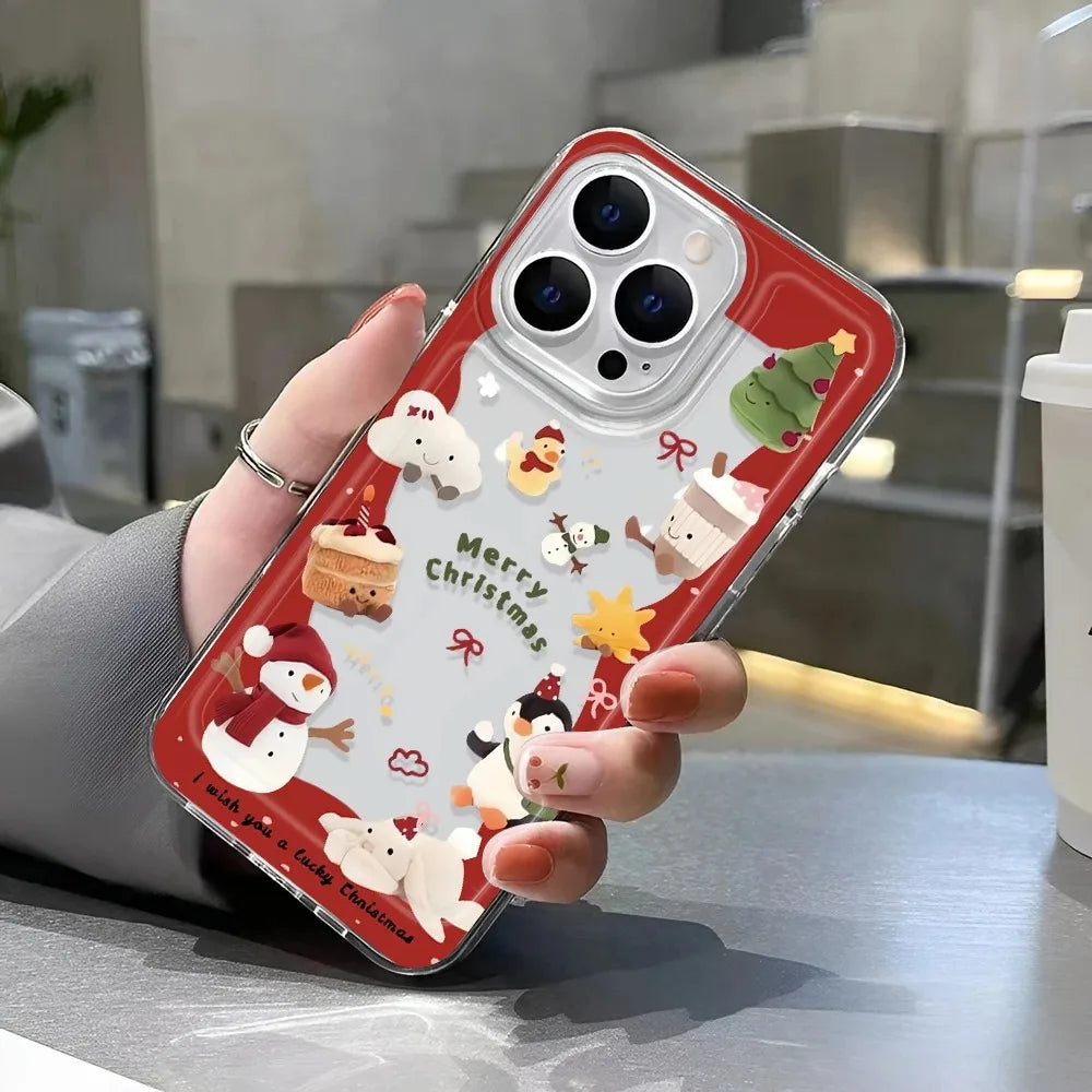 Hello Christmas Santa Claus Phone Case For iPhone 17 16 15 14 Plus 13 12 11 Pro Max 17Air Christmas Pattern Clear Phone Cover