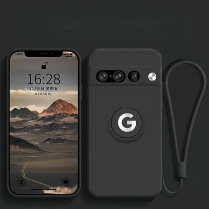 Original Liquid Silicone Rotable Ring Holder Case For Google Pixel 10 9 Pro XL 8 7 6 A Pro Wrist Strap Skin Feel Protector Cover
