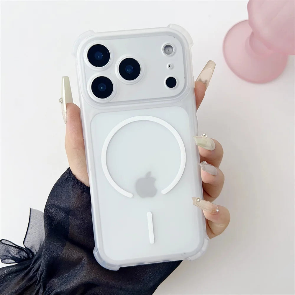 For Magsafe Clear Matte Shockproof Armor Phone Case For iPhone 17 16 15 14 13 12 Pro Max Air Plus Lens Protective Soft TPU Cover