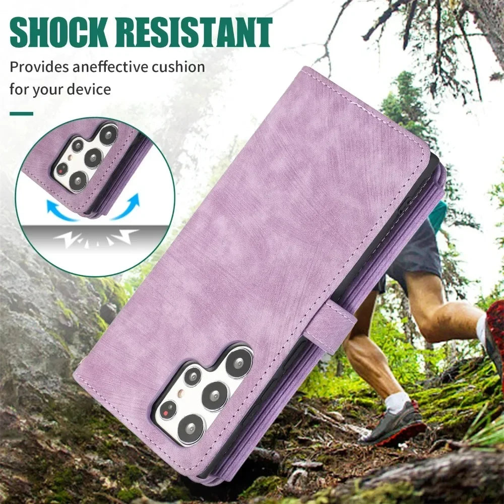 Phone Case for Samsung Galaxy S23 S24 FE S25 Ultra Edge S22 Plus A16 A06 A26 A36 A56 A15 A35 A55 Cover Zipper Wallet Crossbody