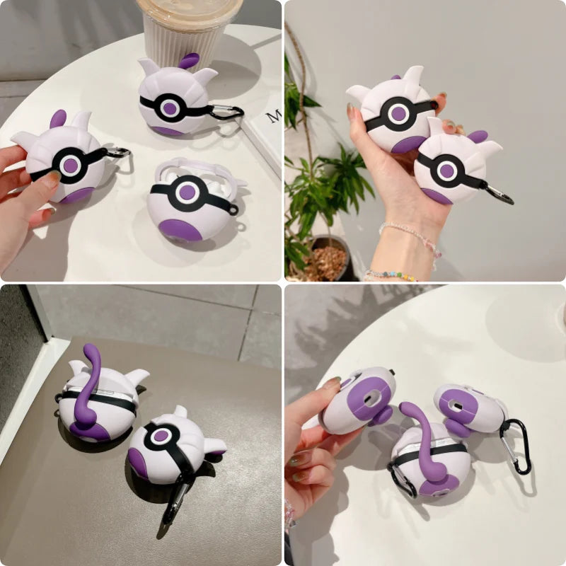 For Airpods 4 Case 2024,Pokemon Mewtwo Purple Ball Protective Silicone Earphone Cover For Airpod 4 Case Girls Women Kids