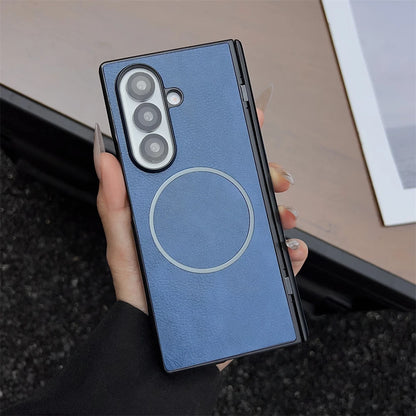 For Samsung Galaxy Z Fold 7 5 4 3 Case Leather Pattern For Magsafe Magnetic Case For Galaxy Z Fold6 Fold7 Wireless Charge Cover