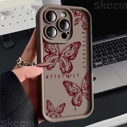 Pink Cute Butterfly Silicone Soft Phone Case For iPhone 16 16E 15 14 13 12 11 Pro Max XS XR X 7 8 Plus Shockproof Candy Cover
