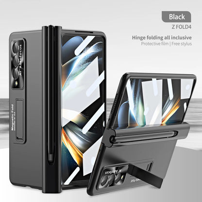 Plating Clear Hinge Magnetic Case For Samsung Galaxy Z Fold 4 5 with Pen Holder Full Screen Protector Phone Cover Fold 7 6 3 5G