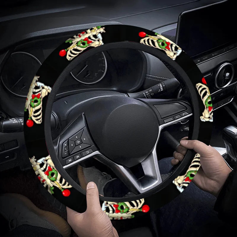 Christmas Skeleton Pattern Steering Wheel Cover Anti-Slip, Easy Installation, Fit for Cars SUV Removable Protective Accessory