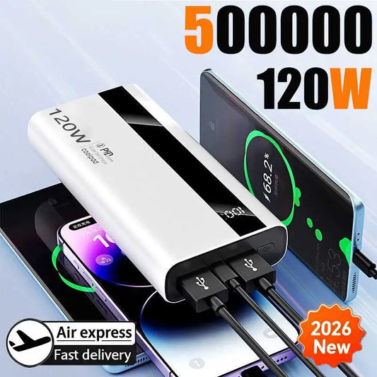 120W 500000mAh Power Bank High Capacity Super Fast Charging Power Bank Portable Battery Charger For Huawei iPhone Samsung Xiaomi