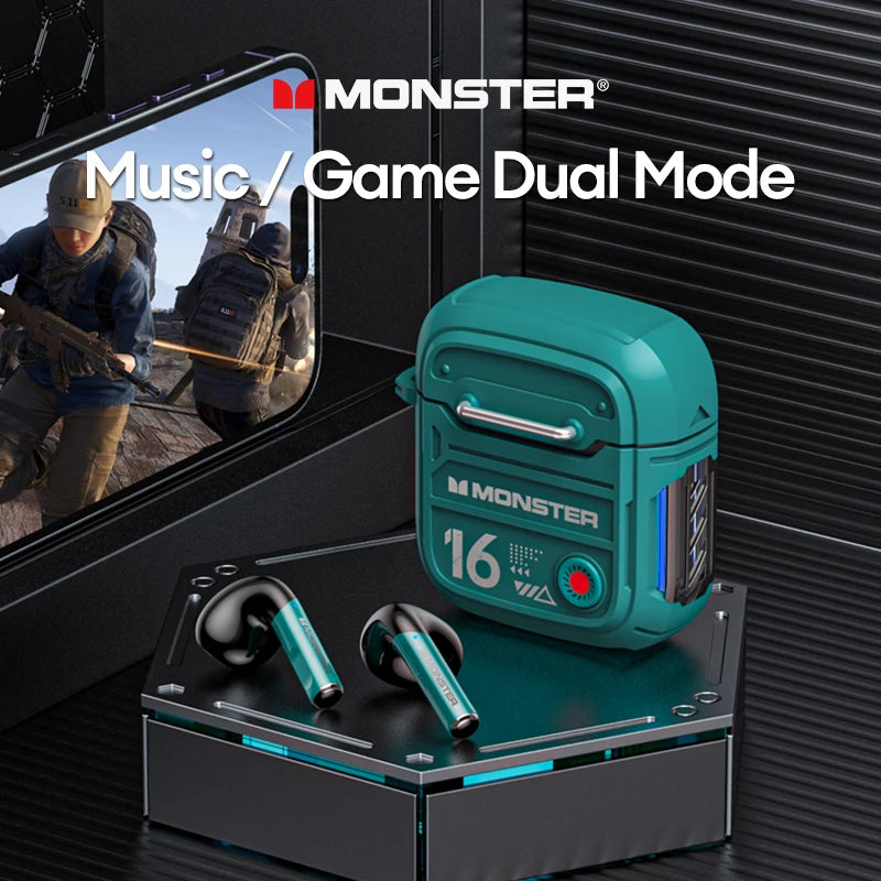 Original Monster XKT16 V5.3 Bluetooth Headphones Wireless HIFI Sound Earphones Low Latency Gaming Long Standby Earbuds