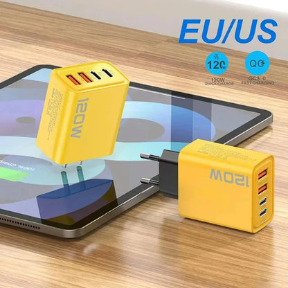 Total 120W USB Type C Charger 4 Port Fast Charging USB Phone Charger Adapter For iPhone Samsung Xiaomi Quick Charge Wall Charger