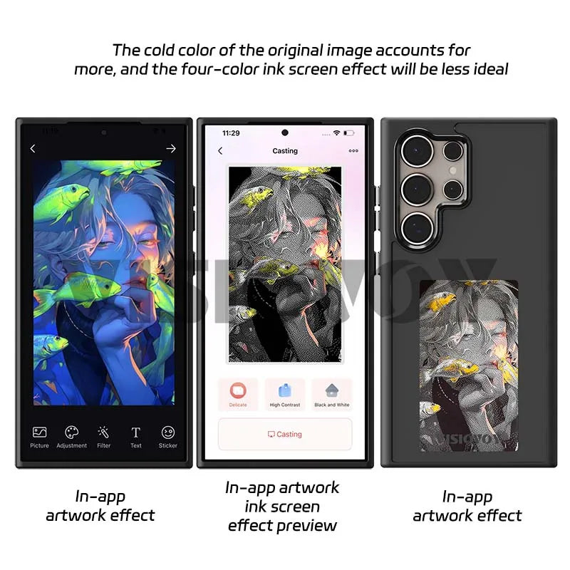 Smart NFC Phone Case for Samsung Galaxy S24, S23 Ultra, DIY, 4 Color, E Ink Screen, Couples Photo, Anime Characters