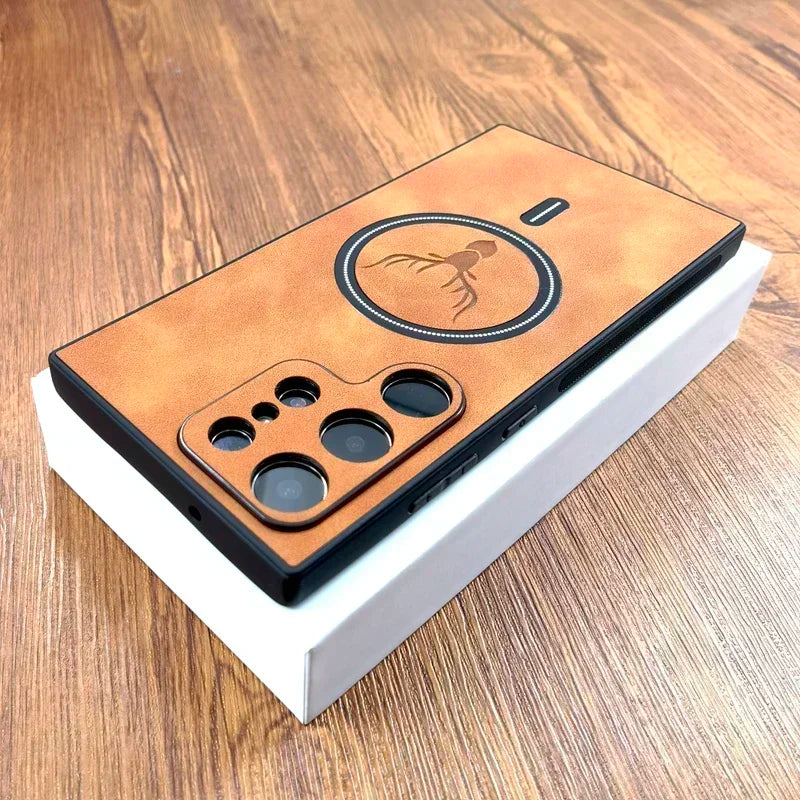 Vintage Leather Case For Magsafe Wireless Charging For Samsung Galaxy S24 S23 S22 S21 Ultra Plus FE Note 20 S 23 S23Ultra Covers - covers4phones