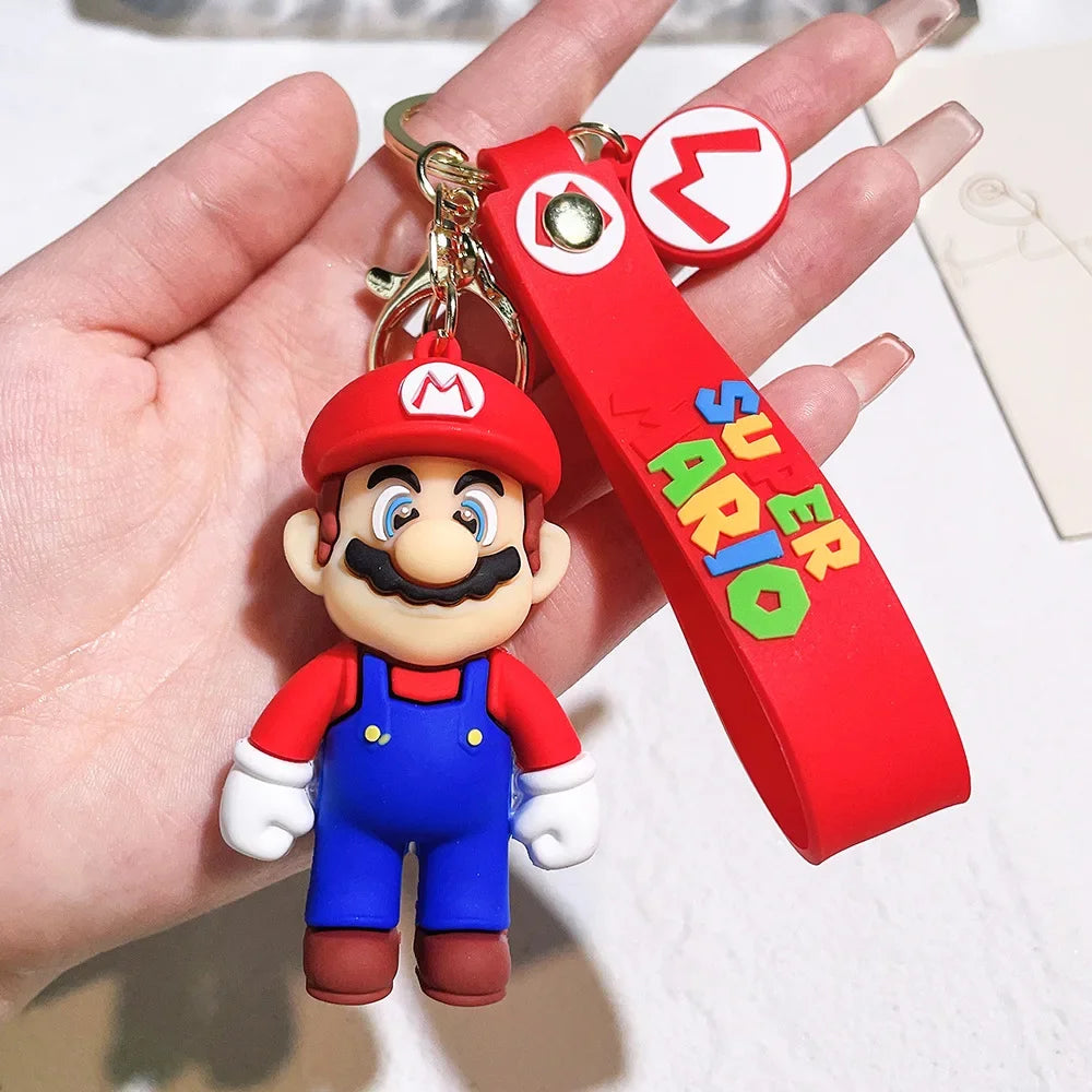Super Mario 3D Cartoon Keychain Mario Bros Luigi Toad Yoshi Bowser Action Figure Model PVC Cartoon Bag Doll Pendant Toys Gift