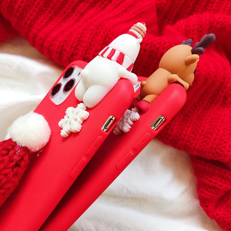 3D Santa Claus Christmas Tree Gloves Case For iPhone 16 13 12 15 14 Pro Max 13 12 Mini 14 16 15 Pro 16E SE4 Snowflake Elk Cover