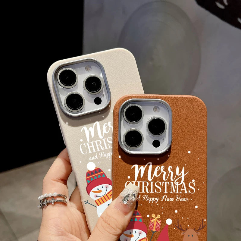 Merry Christmas Magnetic Leather Case For iPhone 16 15 Pro Max 14 Plus 13 12 11 Pro For MagSafe Wireless Charging Soft TPU Cover