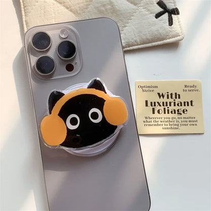 Korean Cute Cartoon Black Cat For Magsafe Magnetic Phone Griptok Phone Holder Stand Universal Phone Ring Grip Tok For iPhone 15