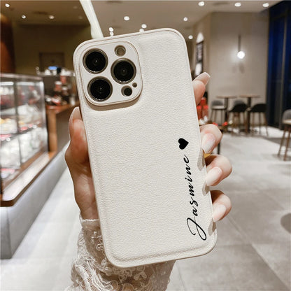 16 15 14 13 Pro Max Case Personalised Customized Name Leather Luxury Korea Cover For iPhone 13 12 11 Pro Max - covers4phones