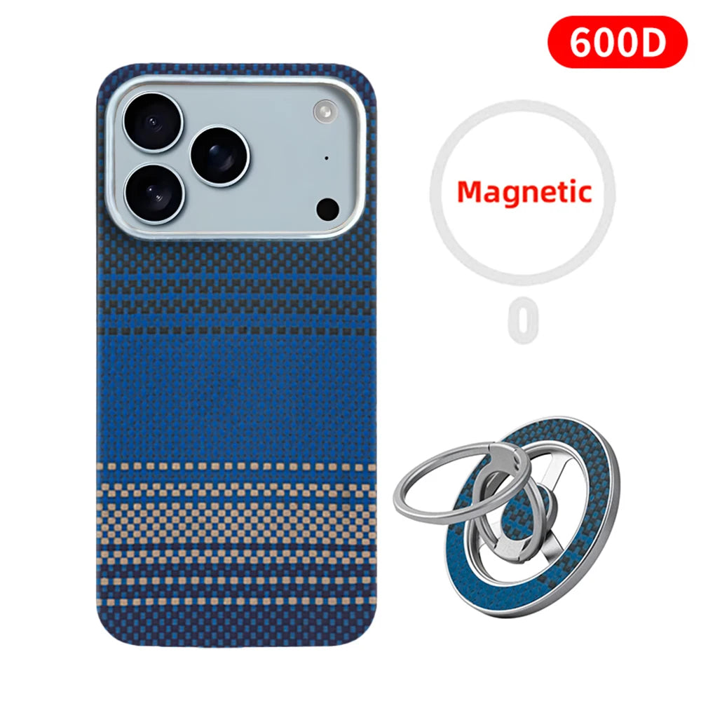For iPhone 17 pro max case carbon 600d kevlar aramid fiber magsafe fabric thin hard 17 Air cover magnetic balck Slim light red