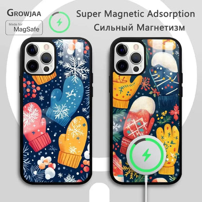 Christmas Gloves phone case for iPhone 17 16 15 14 13 12 11 Pro Max Plus Mini Magsafe Magnetic Wireless Mirror Funda