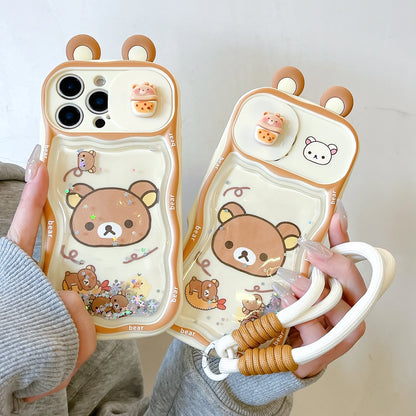 Phone Case For IPhone 17 17Pro 17ProMax 12 13 16 15 14 11 Pro Max Plus Quicksand Ears Rilakkuma Sliding Window Phone Back Cover