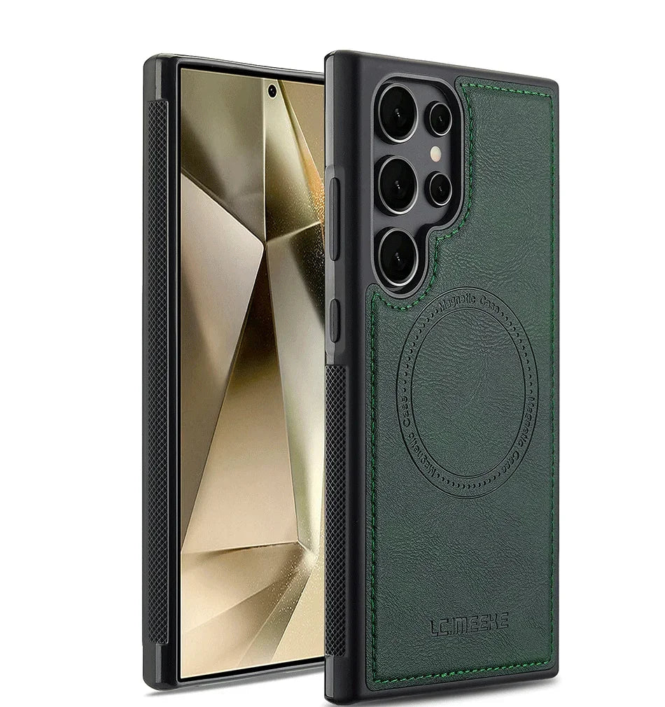 Magnetic MagSafe Pu Leather Phone Case for Samsung Galaxy S25 Edge S24 Ultra S23 FE S22 Plus S21 S20 A17 Wireless Charging Cover