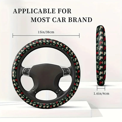 1pc Car Steering Wheel Cover with Red and White Christmas Stocking, White Reindeer and Snowflake Pattern Print One Size