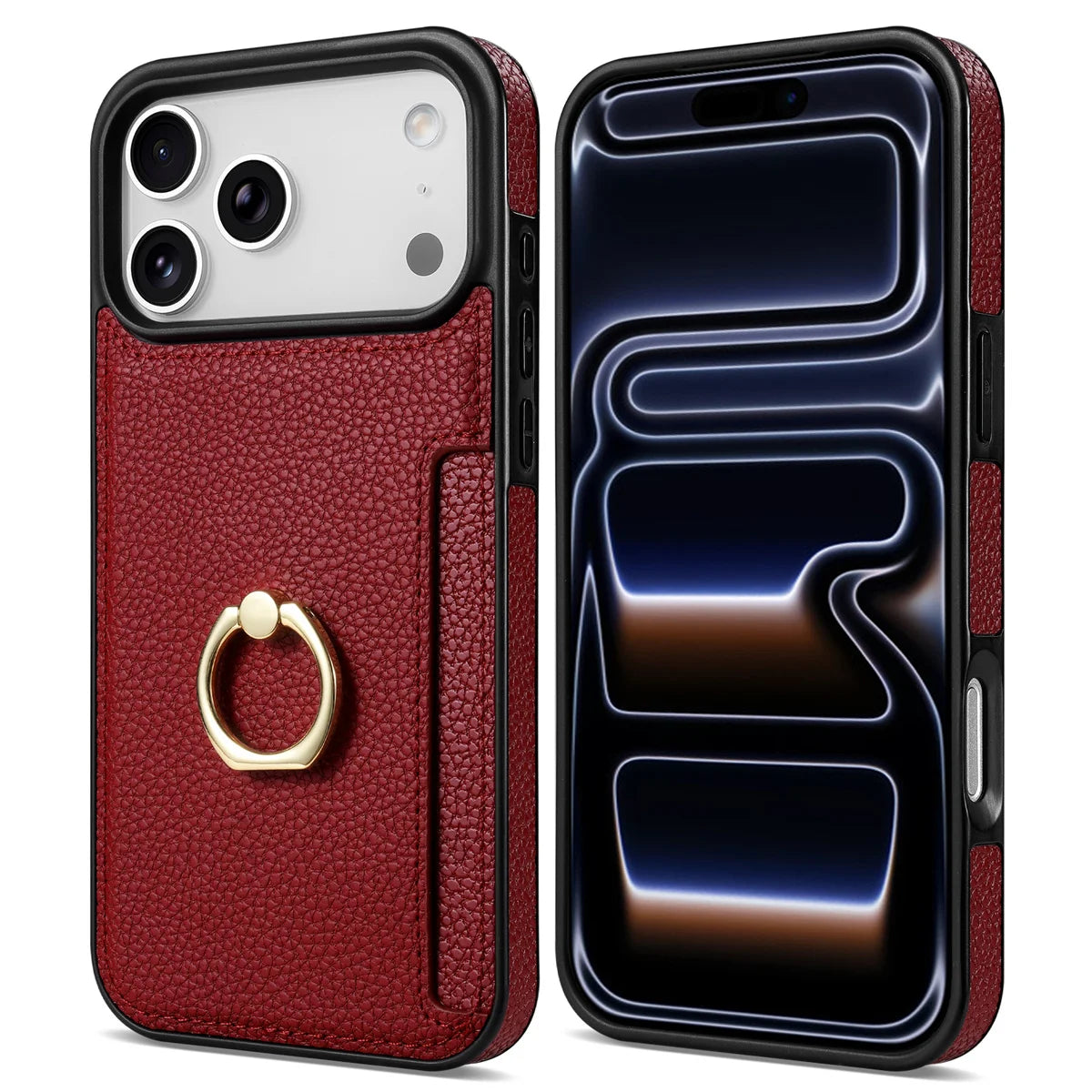 Leather Wallet Card Solt Phone Case for IPhone 11 12 13 14 15 Plus 16 17 Pro Max 17 Air 16E Ring Holder Protective Cover