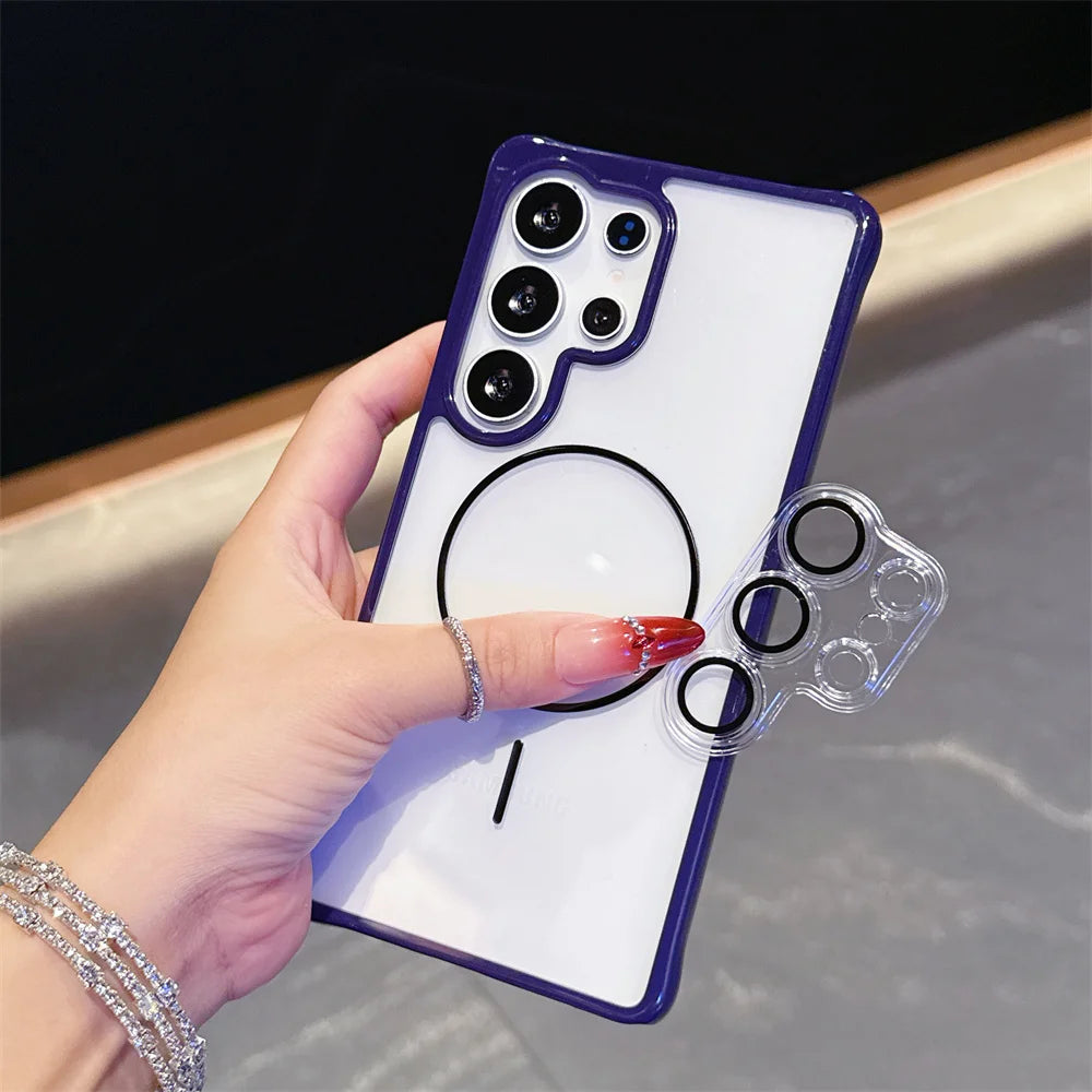 Shockproof Clear Magnetic Phone Case for Magsafe Lens Film For Samsung Galaxy S25 Edge S24 Ultra Plus S23 FE A56 A36 A35 A17 A16
