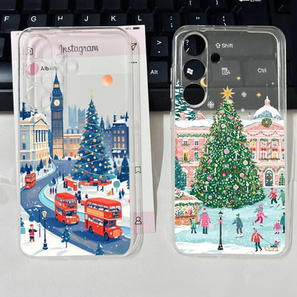 For Samsung Galaxy S25 Cute Winter Snow Case for Samsung S24 S23 Ultra S 25 24 Plus Christmas Tree Santa Claus Clear Phone Cover