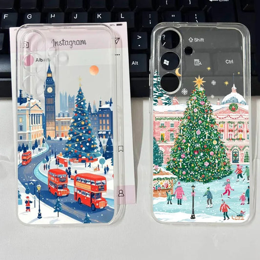 For Samsung Galaxy S25 Cute Winter Snow Case for Samsung S24 S23 Ultra S 25 24 Plus Christmas Tree Santa Claus Clear Phone Cover
